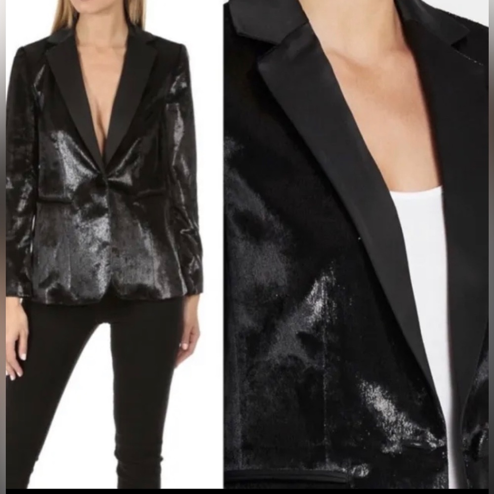 Frame Metallic Satin Single Button Blazer Tuxedo … - image 2